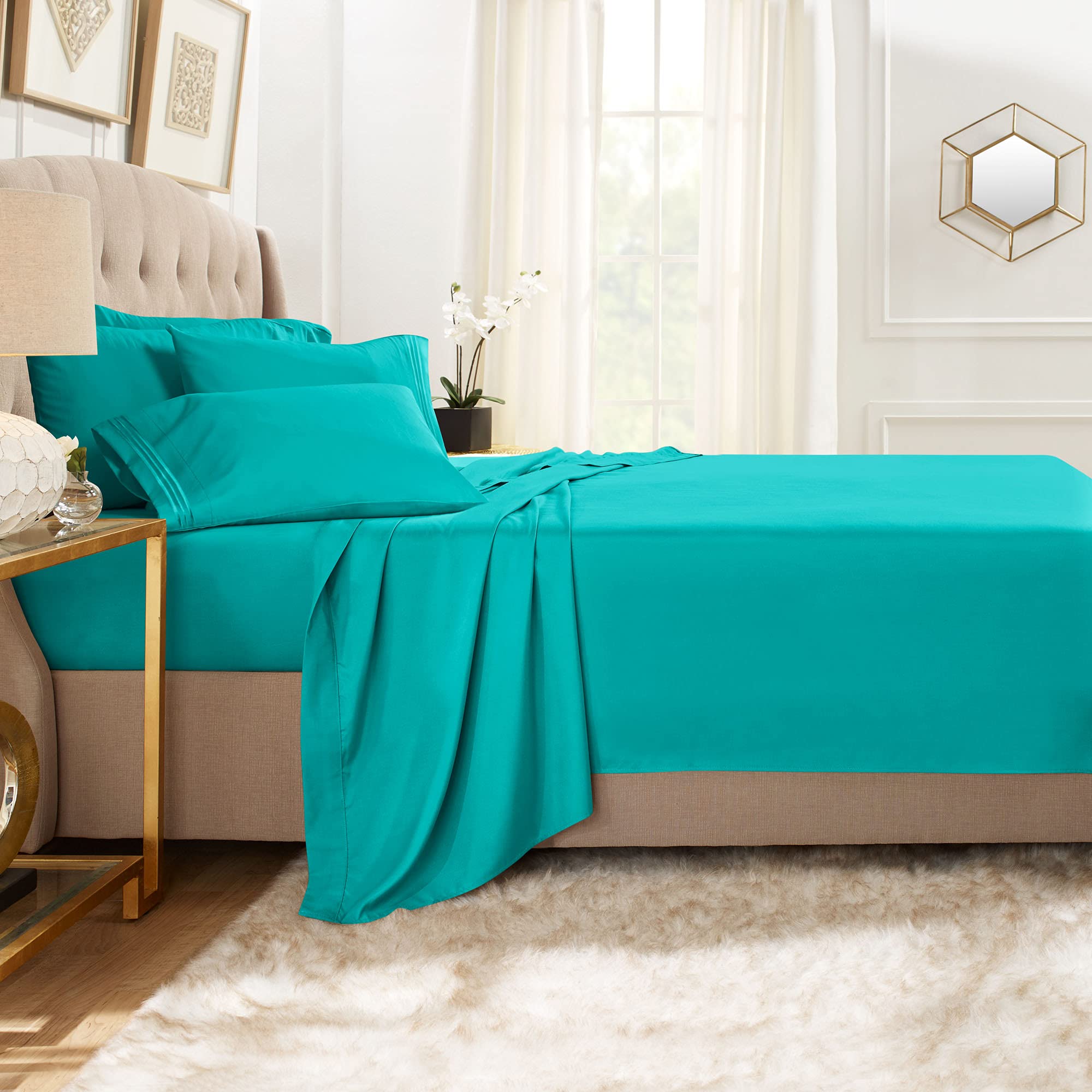 Clara Clark Full Sheets, 6 Piece Set - Hotel Luxury Sheets For Full Size Bed, Super Soft Bedding Sheets & Pillowcases, Full Size Sheets, Teal