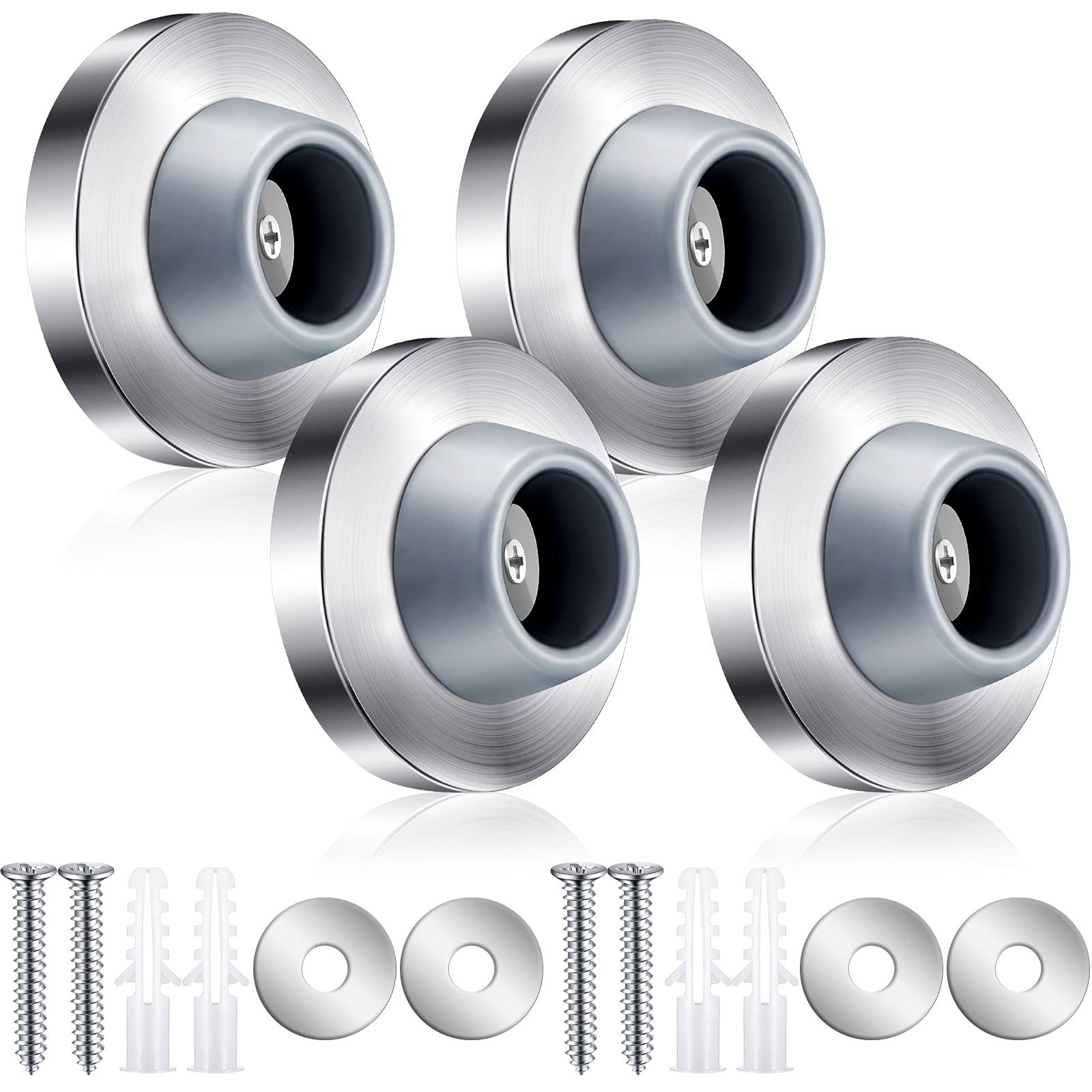 Blulu Concave Wall Door Stopper Door Bumper Stainless Steel Wall Protector Flush Bumper With Grey Rubber Concave Knob Cover Stop