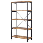 Coaster Home Furnishings Analiese Rustic Industrial 4-Tier Bookcase Etagere Bookshelf Office Storage Book Shelf Engineered Eco-Friendly Wood Look Laminate Sturdy Black Steel Base Rustic Nutmeg 801542