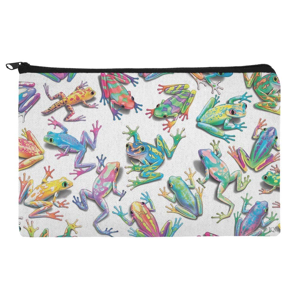Rainbow Rainforest Frogs Sticky Fingers Pattern Pencil Pen Organizer Zipper Pouch Case