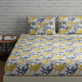 Huesland By Ahmedabad Cotton 144 Tc Double Bed Sheet Cotton King Size With 2 Pillow Covers | 108 X 108 Inches | Flamingos Yellow