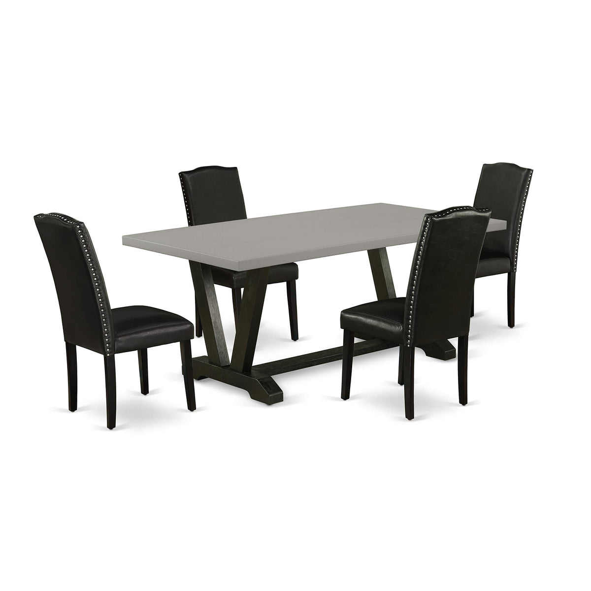 East West Furniture V-Style 5 Piece Dinette Set For 4 Includes A Rectangle Dining Room Table With V-Legs And 4 Black Faux Leather Upholstered Parson Chairs, 40X72 Inch, Multi-Color