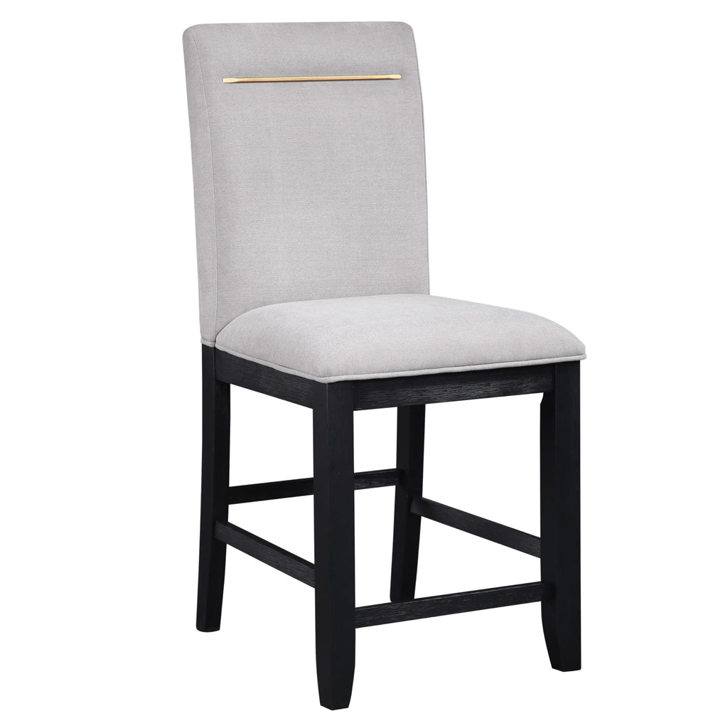 Steve Silver Furniture Yves 7PC Counter Table Set, 64-78" Table w/ 6 Yves Counter Chairs, Storage Pedestal Base, 3 Shelves, Dining Room, 64" L x 42" W x 36" H, Black, Gray