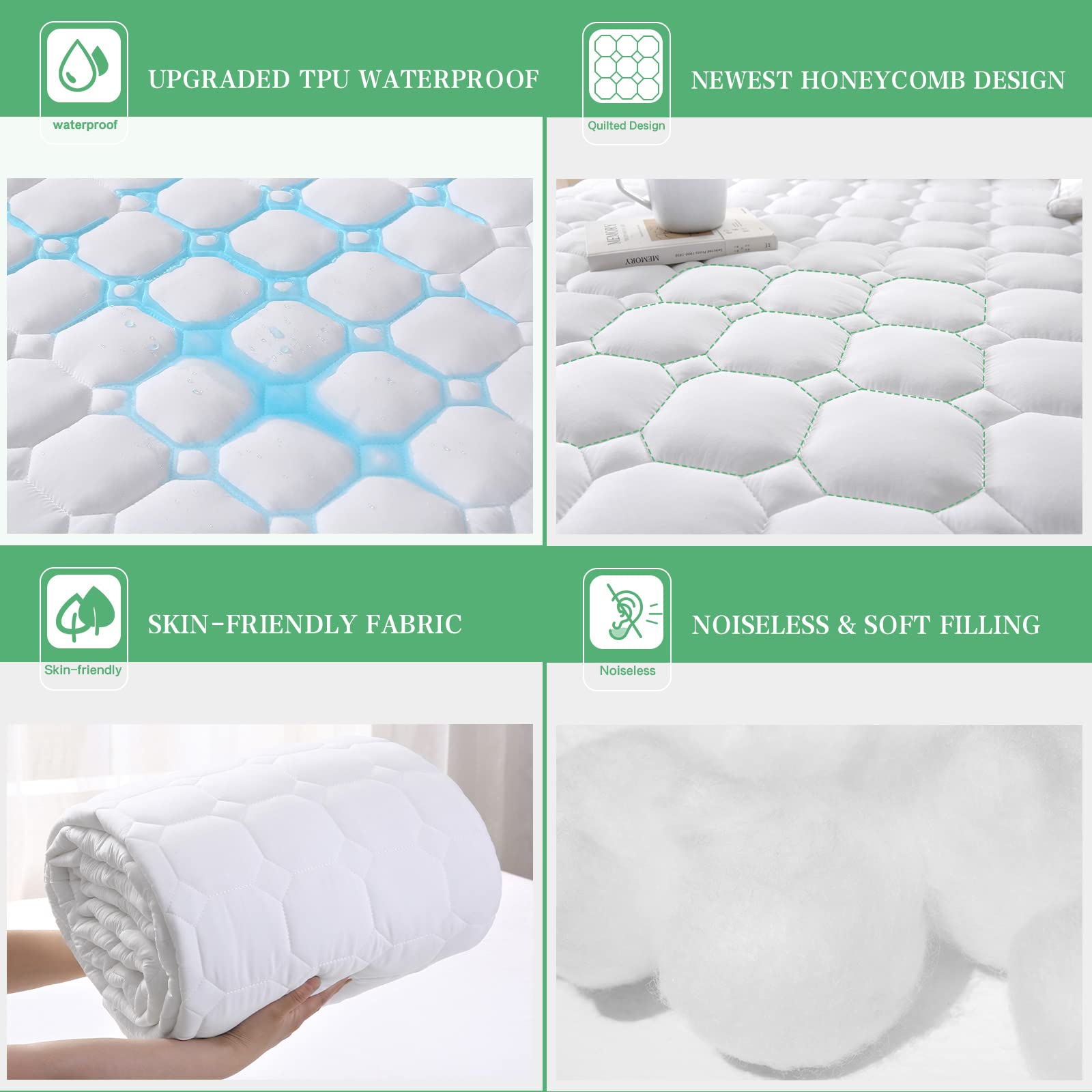Unilibra King Mattress Protector Waterproof Rayon From Bamboo, Deep Pocket Mattress Pad Cover Fit Up To 6''-21'', Breathable Soft Filling Quilted Fitted Mattress Topper