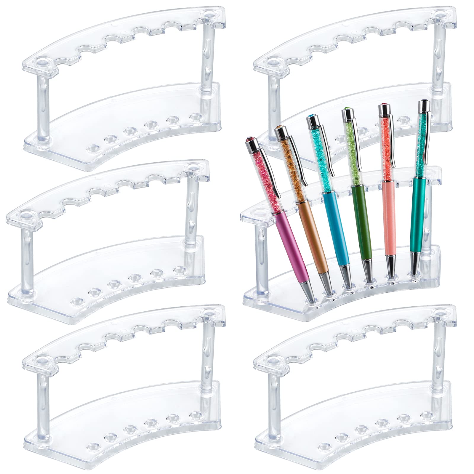 Moligou 6 Pcs Pen Display Stand, 6 Slots Plastic Pen Holder, Clear Pen Display Rack For Craft Shows