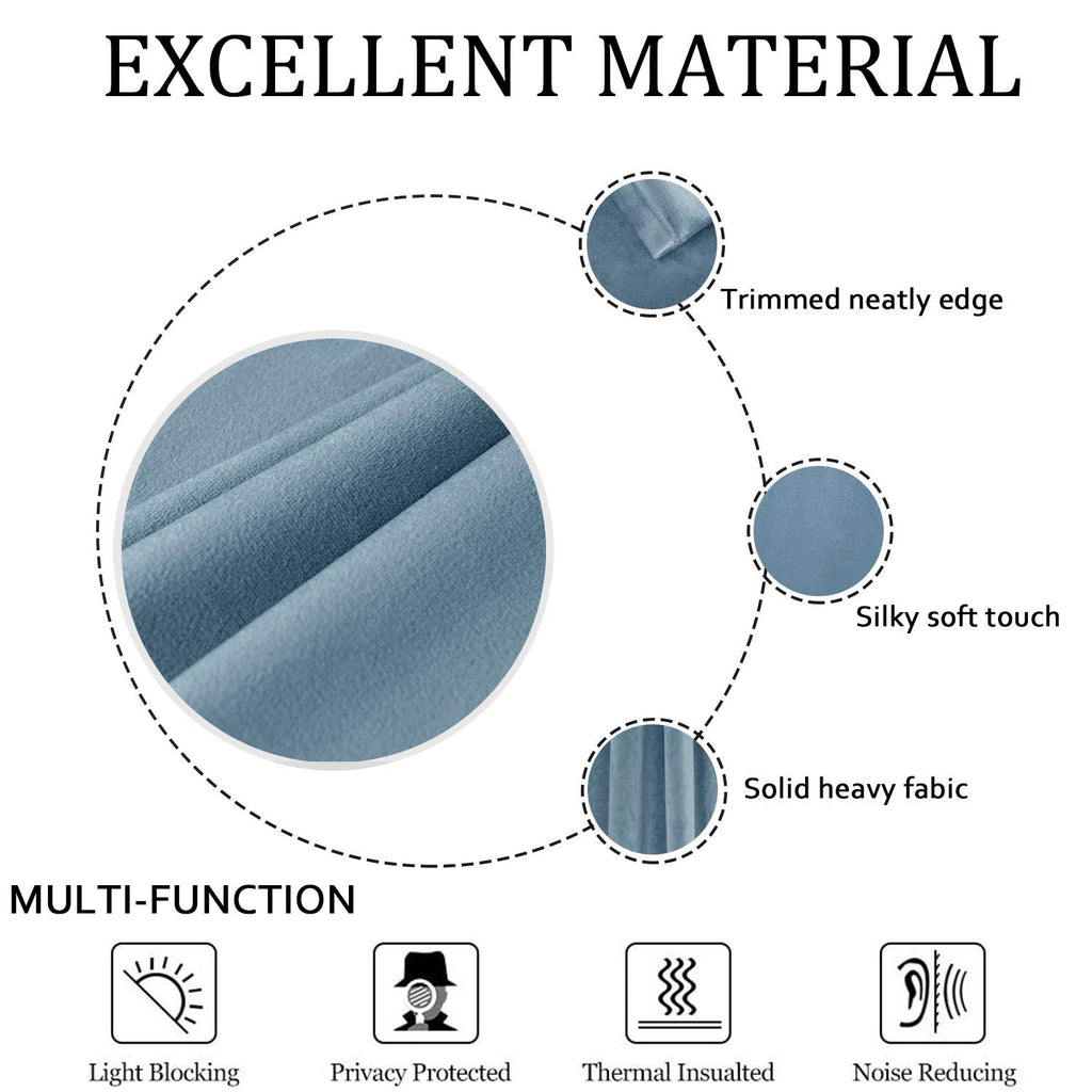 Smiletime Sky Blue 63 In Long Velvet Curtains With Grommet, Thermal Insulated Super Soft Privacy Noise Reducing Light Blocking V