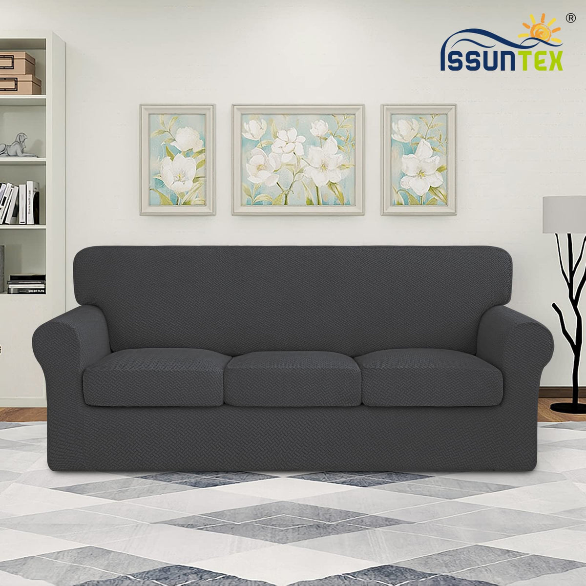 Issuntex 4 Pieces High Stretch Thicken Couch Covers, Soft Sofa Slipcover For 3 Separate Cushion , Jacquard Fabric Elastic Furnit