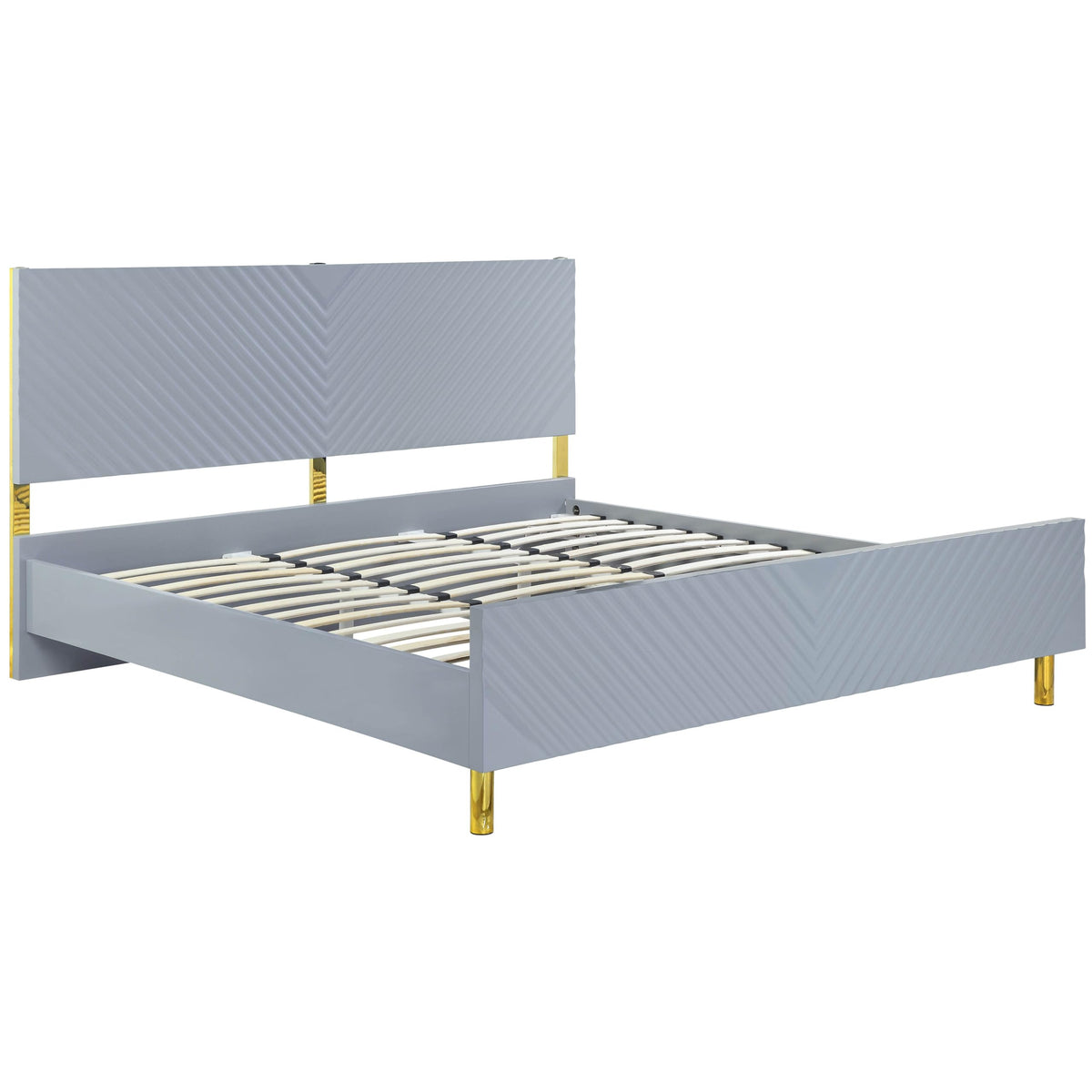 Acme Gaines Eastern King Bed in Gray High Gloss Finish