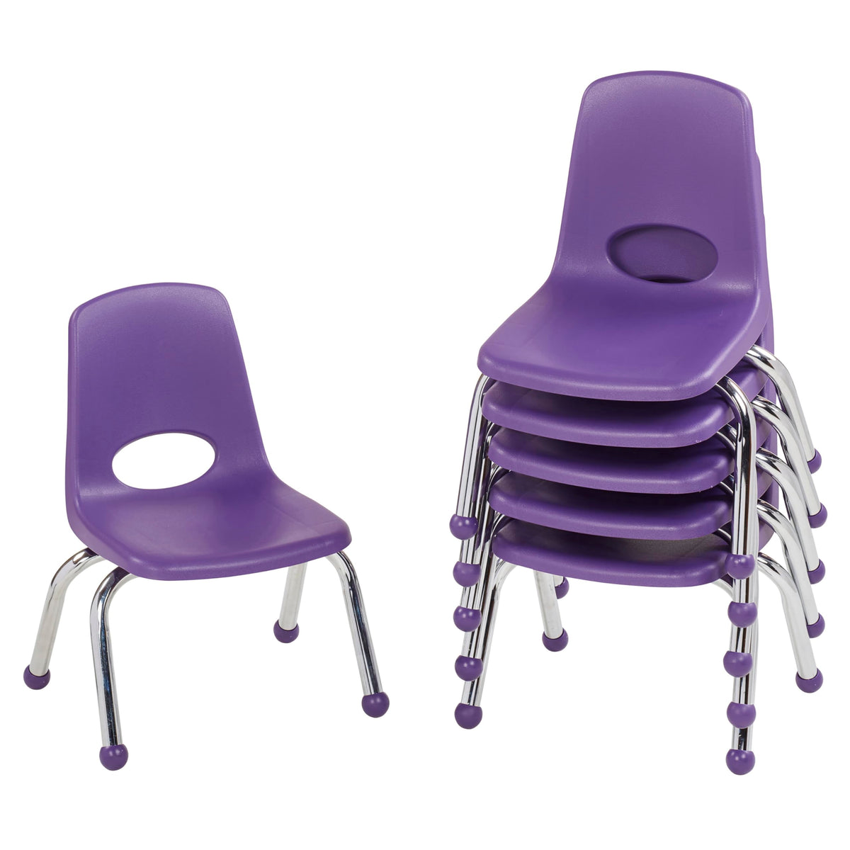 FDP 10 School Stack Chair, Stacking Student Seat with Chromed Steel Legs and Ball Glides; For In-Home Learning or Classroom - Pu