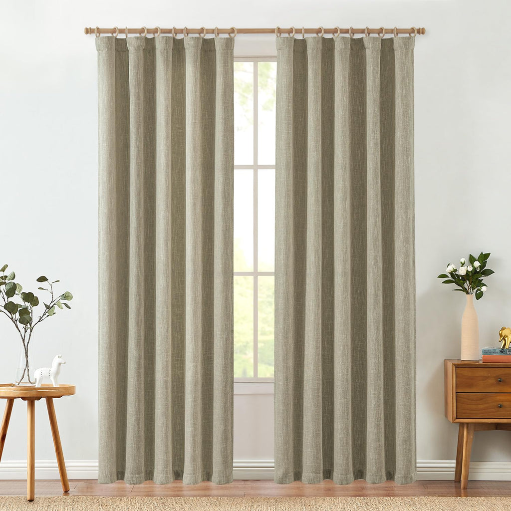 Jinchan Burlap Look Curtains 90 Inches Long Linen Textured Curtains For Living Room Light Filtering Farmhouse Curtains Rod Pocke