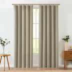 Jinchan Burlap Look Curtains 90 Inches Long Linen Textured Curtains For Living Room Light Filtering Farmhouse Curtains Rod Pocke