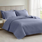 Maple&Stone Quilt Set Oversized King Size, 128''X120'' Lightweight Mineral Blue Bedspread Ultrasonic Chevron Pattern Light Cover