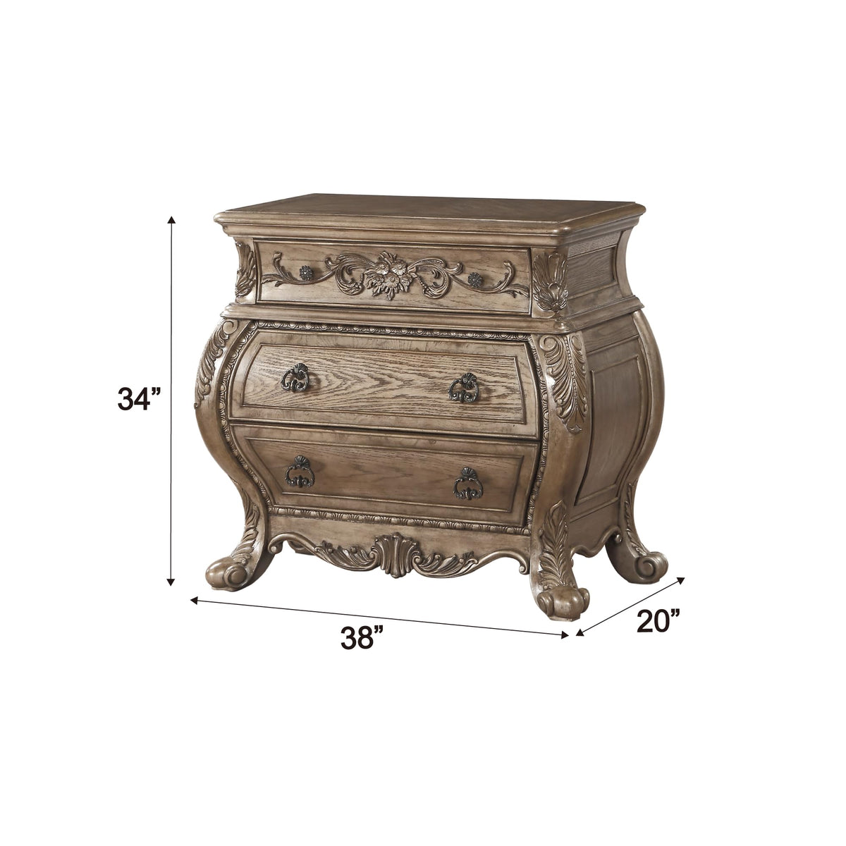 Acme Ragenardus Wood Nightstand with 3 Drawers in Vintage Oak