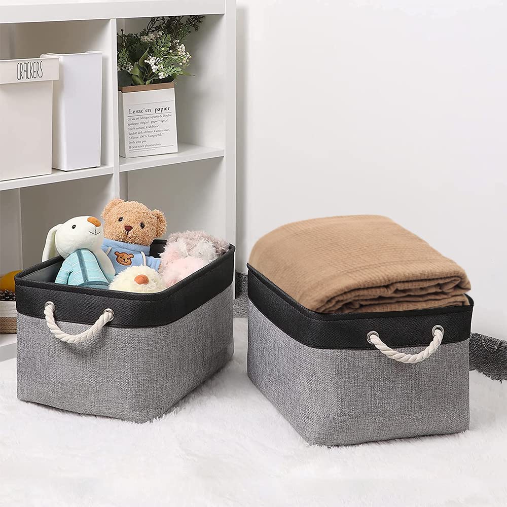 Thewarmhome Organization And Storage Basket For Organizing - 17X14X10 Inch Large 3 Pack Collapsible Storage Bin For Shelves, Fab