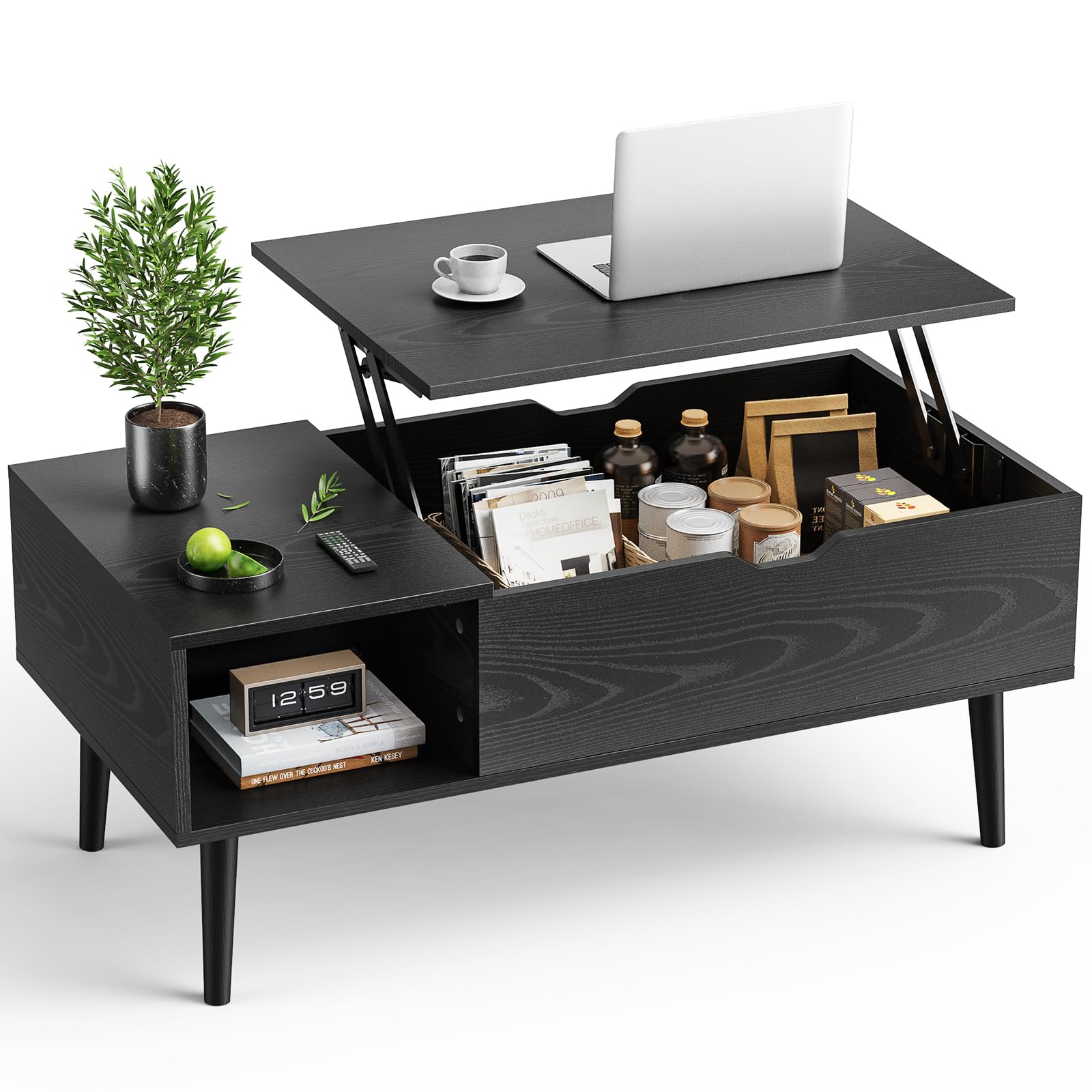 OLIXIS Wood Lift Top Coffee Table with Hidden Compartment and Large Storage Shelf, Lift Tabletop Dining Center Table for Home Li