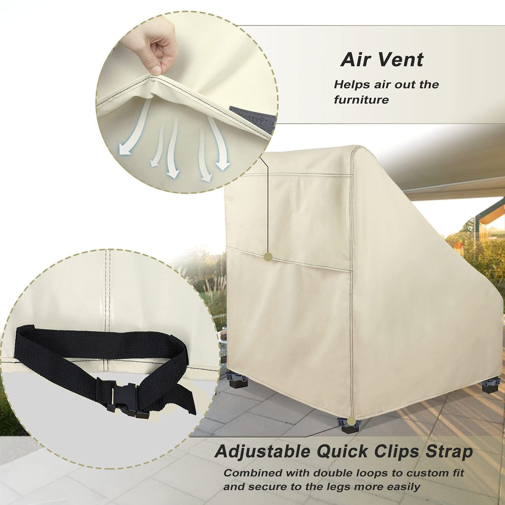 Nettypro Waterproof Patio Chair Covers 2 Pack, 600D Heavy Duty Outdoor Seat Cover, 26W X 28W X 28H Inch, Beige