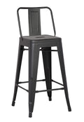HomeRoots 30 Matte Black Metal Barstool with Back in A Set of 2
