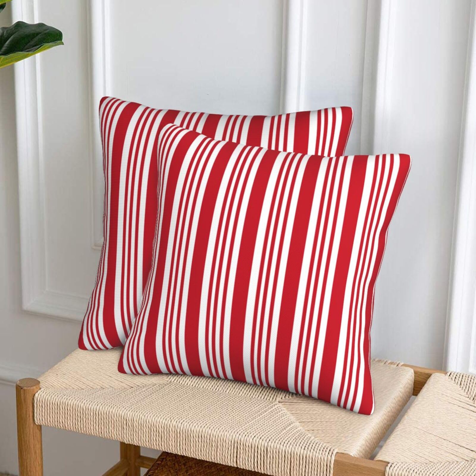 Red And White Striped Pillow Covers 18X18 In Couch Pillow Case Sets Of 2 Modern Decorative Square Throw Pillows For Home Living