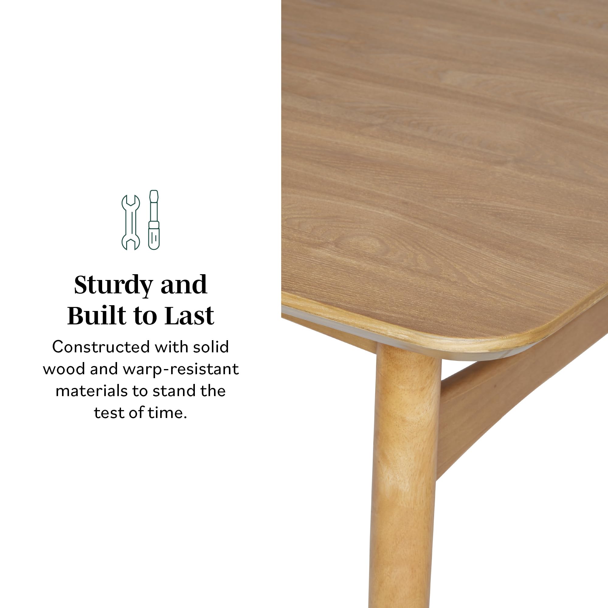 Walker Edison Mid-Century Modern Solid Wood Tapered-Leg Dining Table, 59 Inch, English Ash