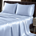 Siinvdabzx 4Pcs Extra Deep Pocket Satin Sheet Set Queen Size, Ultra Silky Soft Baby Blue Satin Queen Bed Sheets Deep Fitted Shee