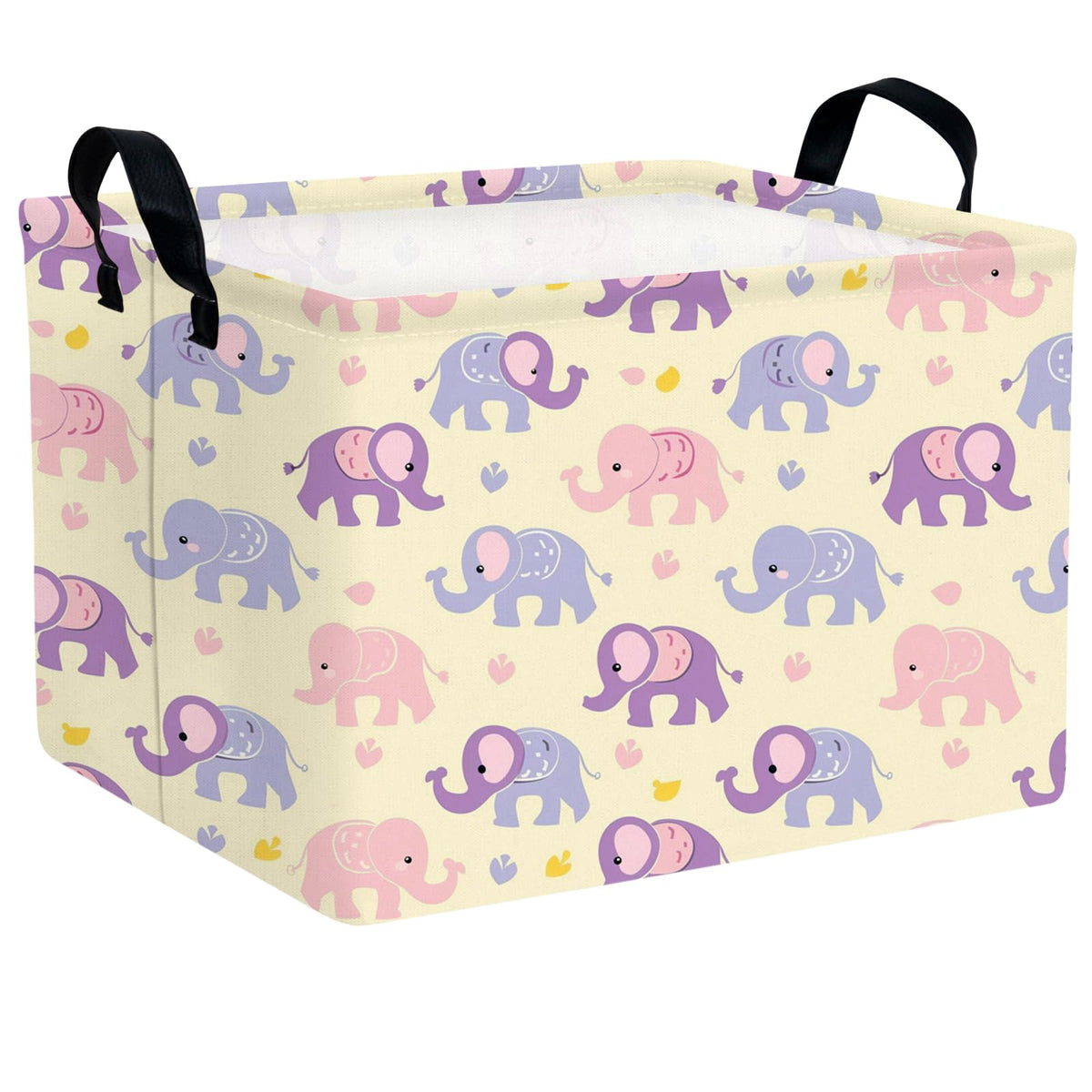 ASKETAM Kid Cute Rectangle Storage Basket Baby Toy Clothes Storage Bin Nursery Playroom Bedroom Decor Basket (Pink&Purple Elepha