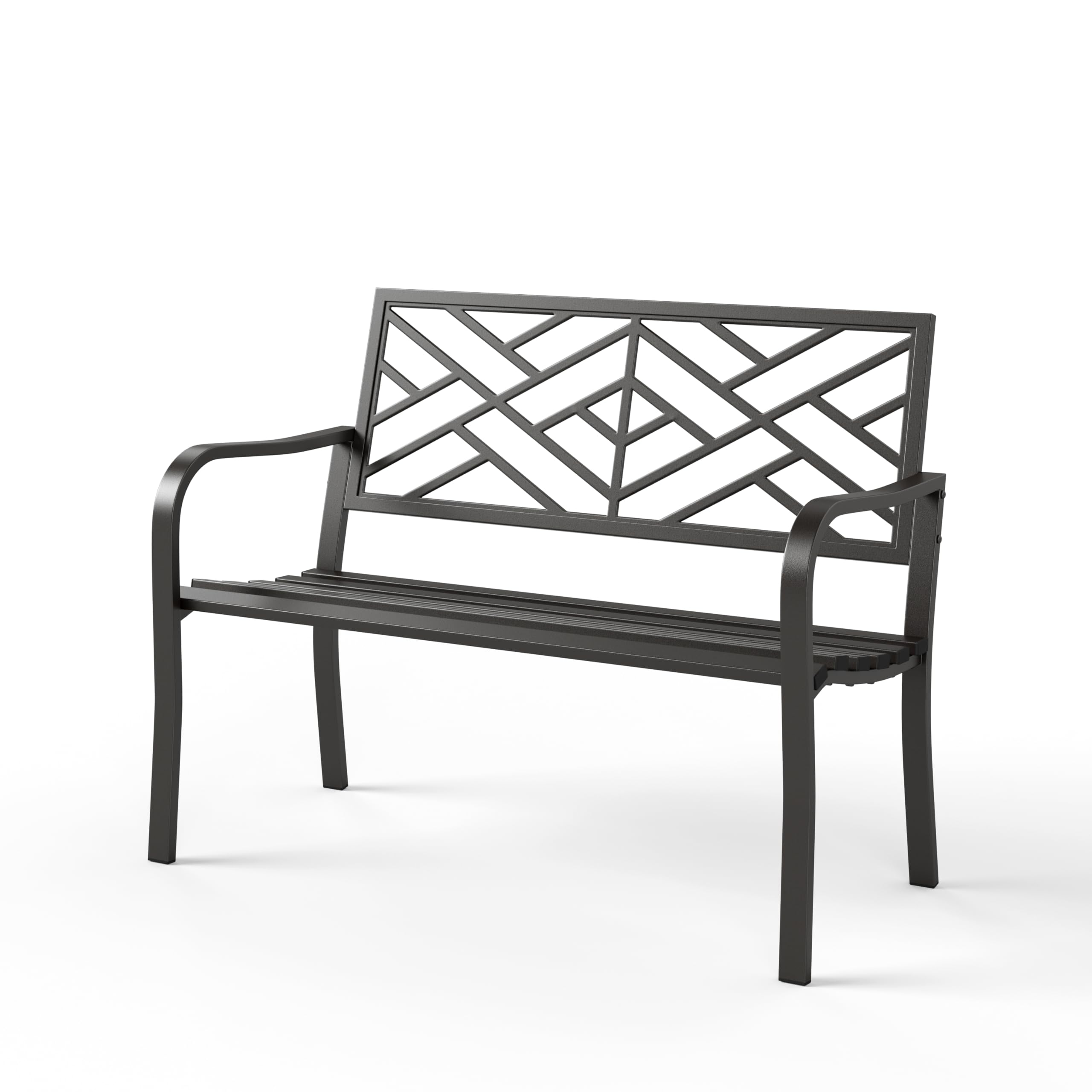 Sophia & William Outdoor Metal Bench Patio Garden Bench, Cast Iron Park Benches for Outside with Minimalist Backrest, Black