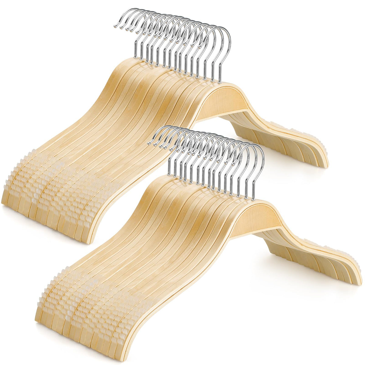 TOPIA HANGER Slim Natural Wood Hangers with Extra Soft Non-Slip Rubber Grips, 30-Pack High-Grade Fashion Hanger No Shoulder Bump