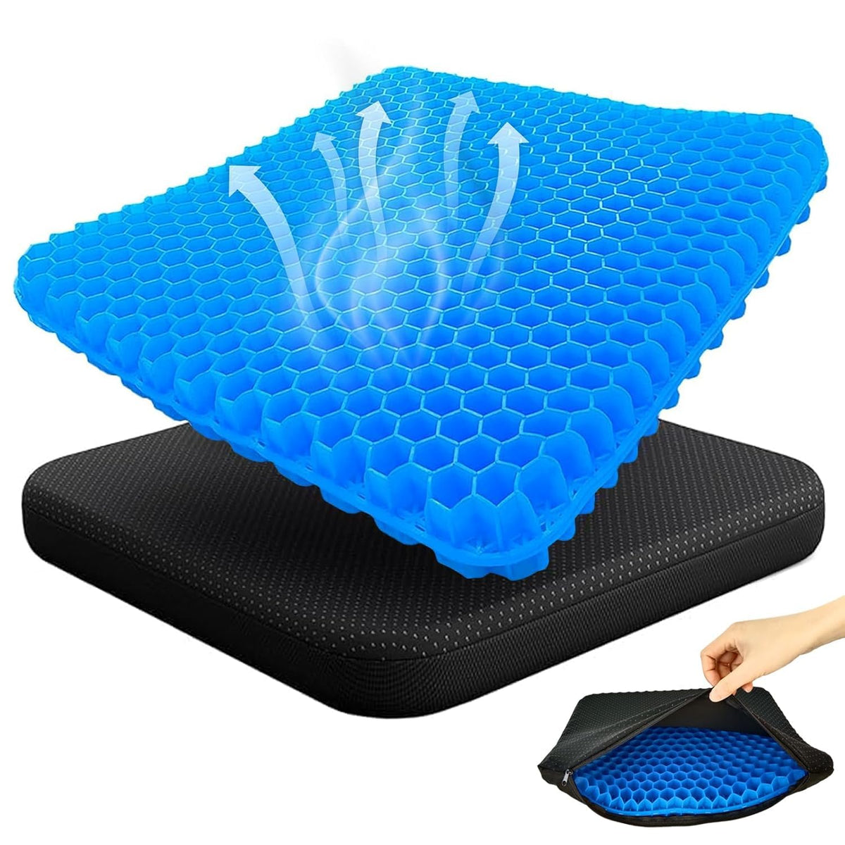 Kripara Sales Breathable Gel Seat Cushion With Honeycomb Structure For Office Chair, Car Seat, Wheelchair And Home Seating, Blue