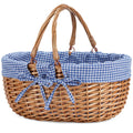 G GOOD GAIN Wicker Picnic Basket with Double Folding Handles,Willow Picnic Hamper,Natural Hand Woven Easter Basket,Easter Eggs a