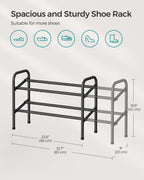 Songmics Expandable Shoe Rack, 2 Tier Shoe Rack Shelf, Adjustable Shoe Organizer Storage For 15 Pairs Of Shoes, Metal Free Standing Shoe Racks For Closet, Front Door Entryway, Easy Assembly, Ink Black