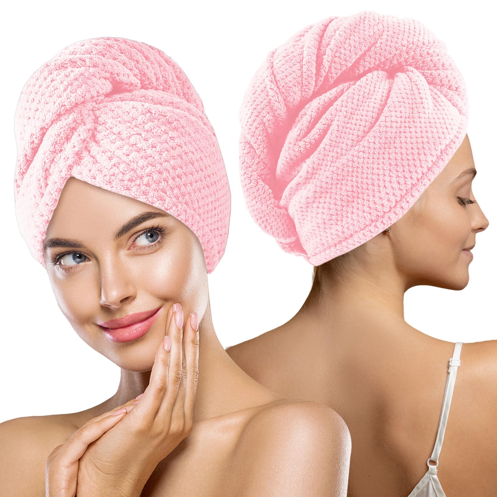 MaopaoBeauty Microfiber Hair Towel, 2 Packs Hair Turbans for Wet Hair, Drying Hair Wrap Towels for Curly Hair Women, Large Hair 