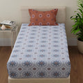 Huesland By Ahmedabad Cotton 144 Tc Pure Cotton Single Bedsheet With 1 Pillow Cover | Mandala | Brown & Grey