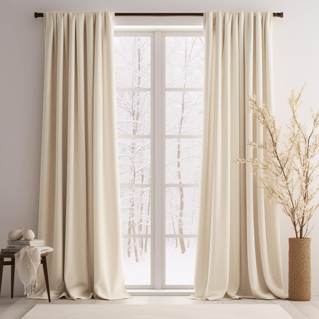 Lazzzy Velvet Curtains Beige 120 Inches Extra Long Thermal Insulated Drapes For Living Room Bedroom Heavy Duty Window Treatments Light Reducing Super Soft Luxury Rod Pocket 2 Panels Beige