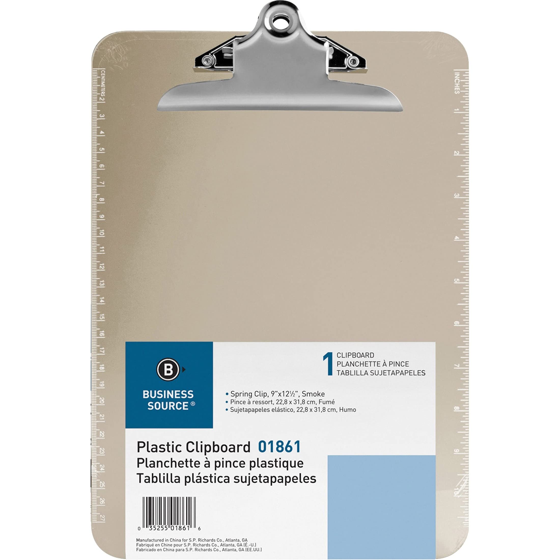 Sparco 01861 Transparent Plastic Clipboard, 9-Inch X12-Inch , Smoke