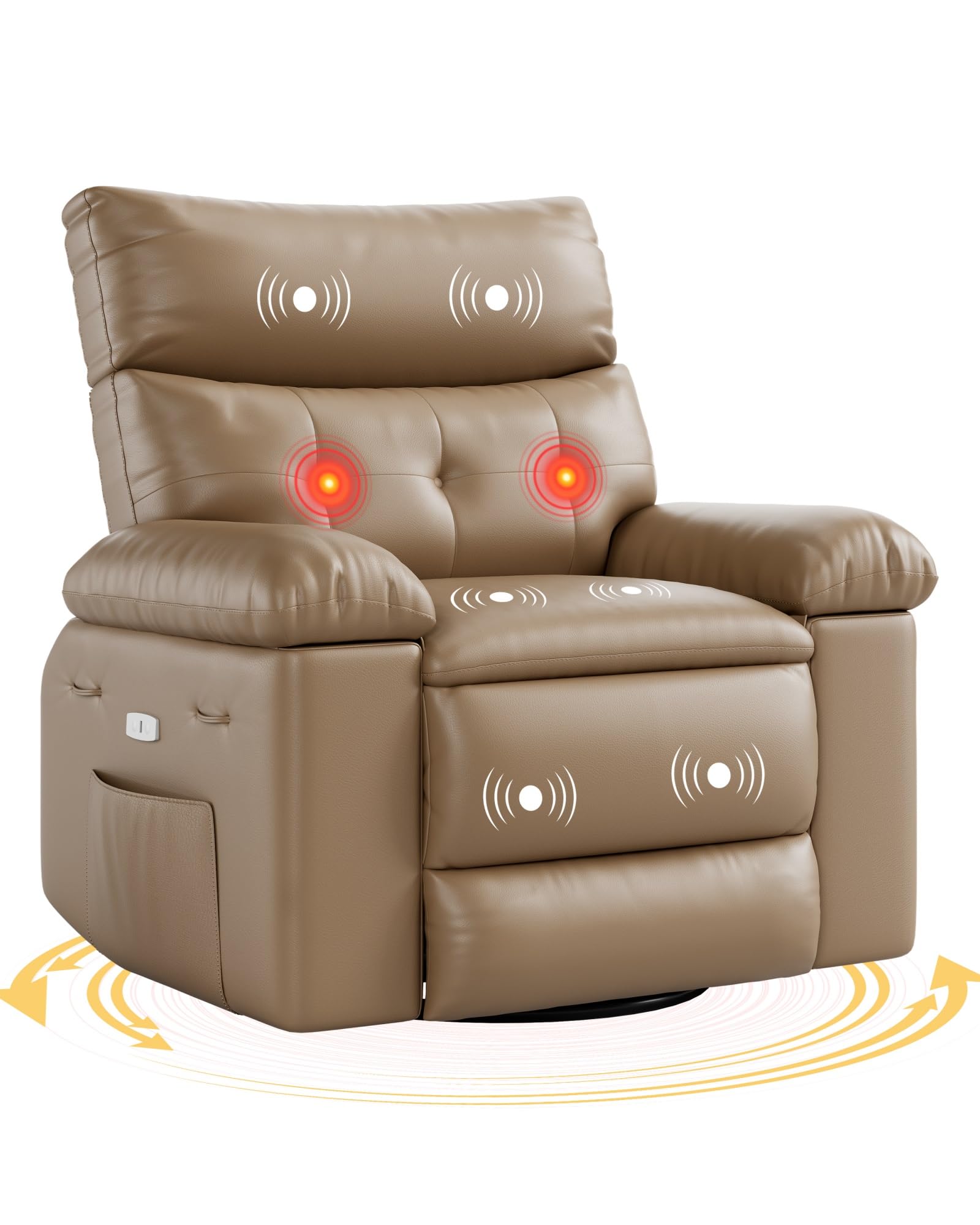 GarveeHome Electric Swivel Massage Chair, Power Rocking Recliner with Vibration and Heating, Overstuffed PU Leather Single Sofa 