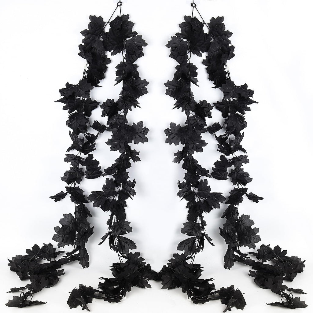4PCS Black Leaf Garland Halloween Artificial Hanging Fall Leave Maple Vines Fall Floral Garlands Autumn Garland Thanksgiving Dec