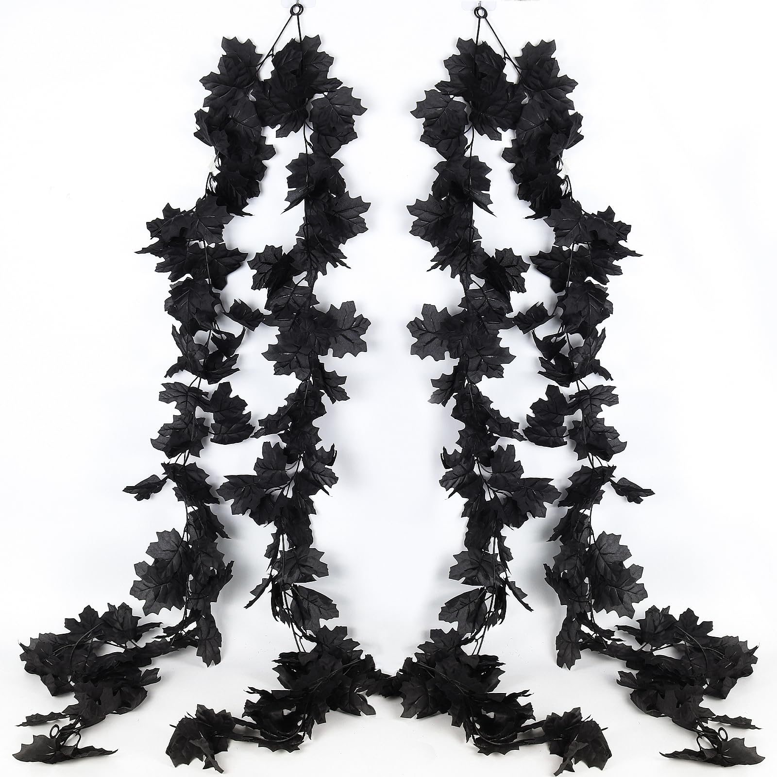 4PCS Black Leaf Garland Halloween Artificial Hanging Fall Leave Maple Vines Fall Floral Garlands Autumn Garland Thanksgiving Dec