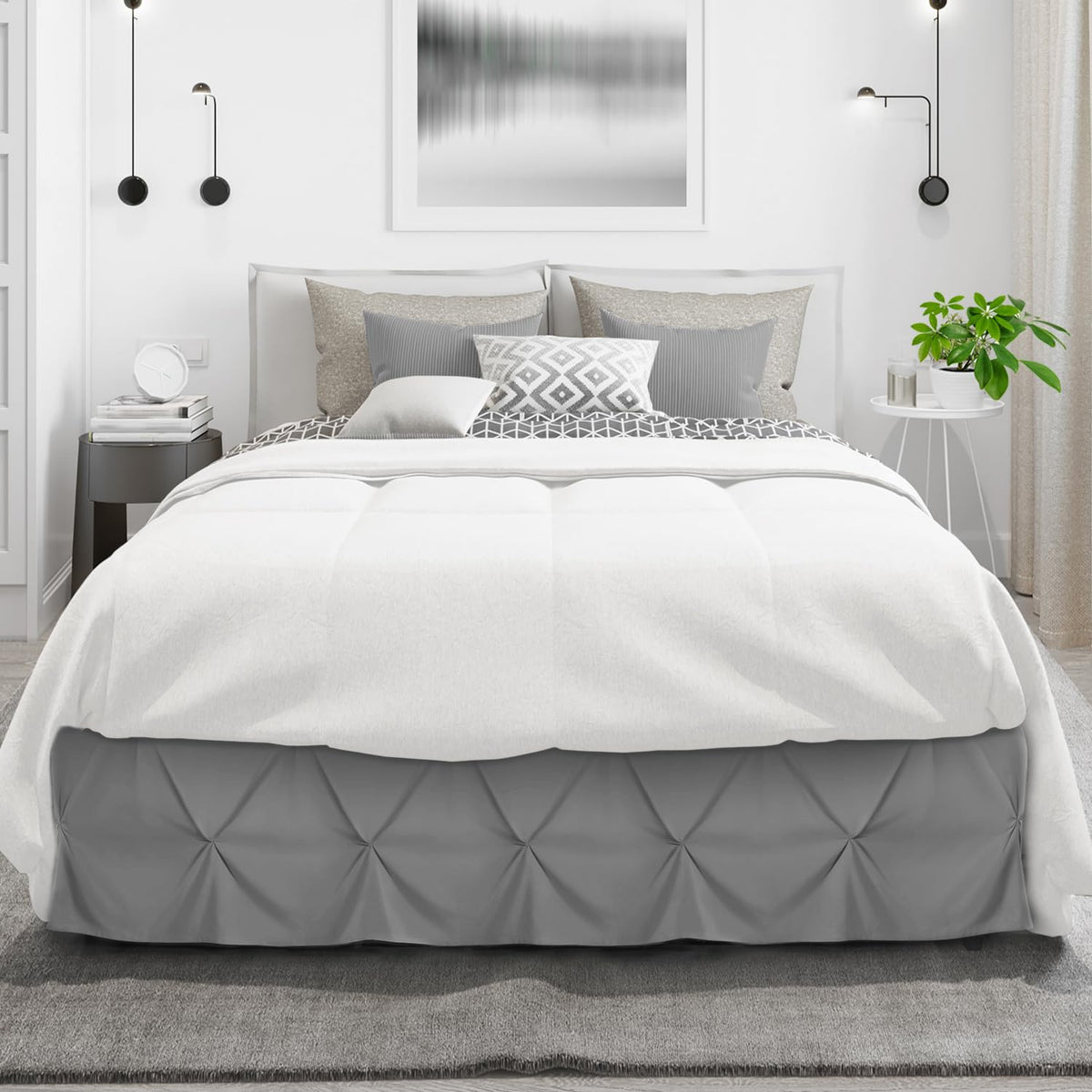 Nestl Premium Microfiber Bedskirt - King Size, 14' Drop, Pinch Pleat, Hotel Quality Dark Grey