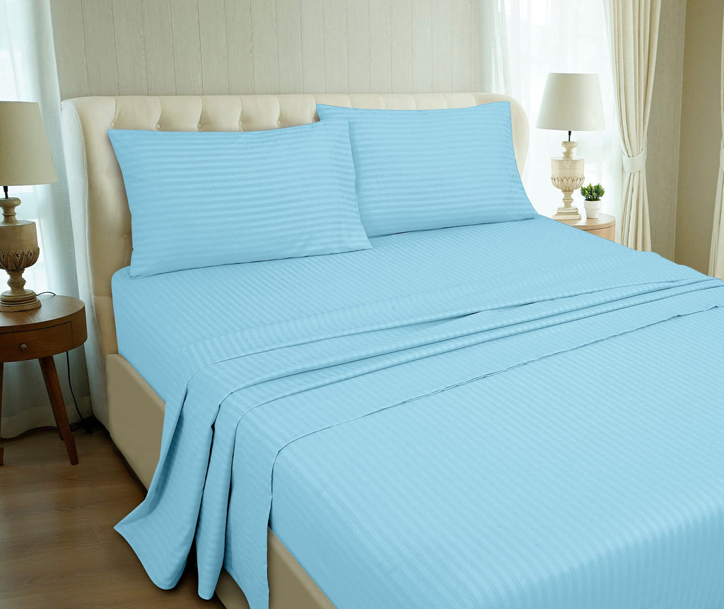 Royale Linen Striped Bed Sheet Set -Brushed Microfiber 1800 Bedding - 1 Fitted Sheet 1 Flat Sheet 2 Pillowcase - 4 Piece Damask