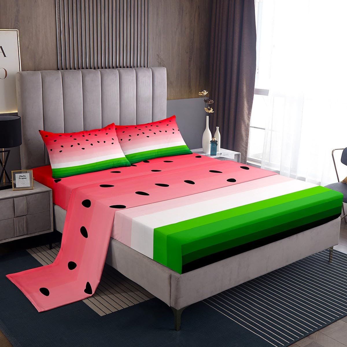 Feelyou Kids Bed Sheets Watermelon Bedding Set King Size Tropical Fruit Print Bed Sheet Set for Kids Girls Women Fresh Pineapple