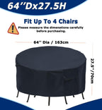 Round Patio Furniture Covers, 64'' Dia Outdoor Furniture Covers, Waterproof Outdoor Table Cover, Fire Pit Cover Outdoor Round Ta