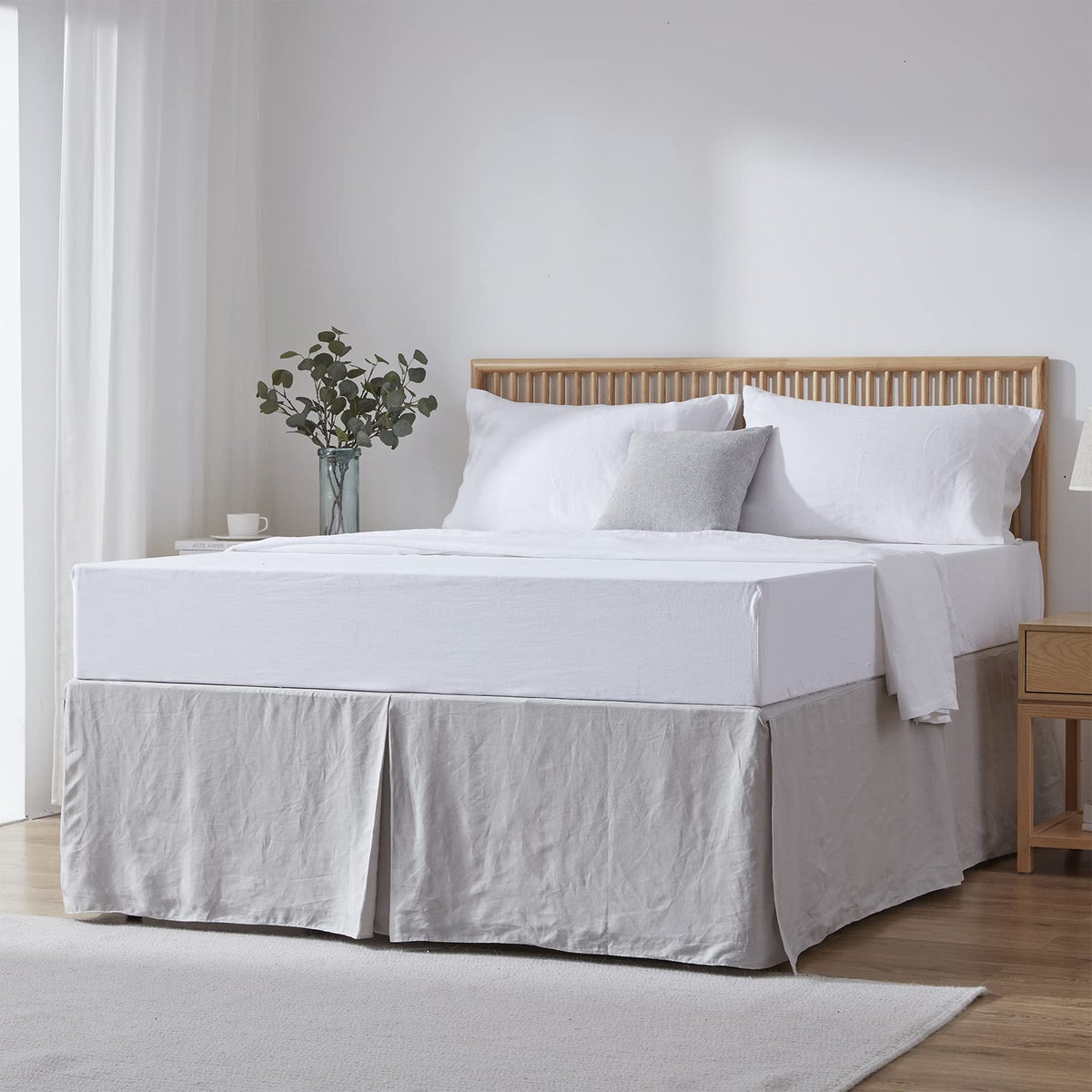 Simple&Opulence Premium Linen Bed Skirt Basic Style 18 inch Tailored Drop Dust Proof Easy Fit Breathable (18'' Basic-Grey, Queen