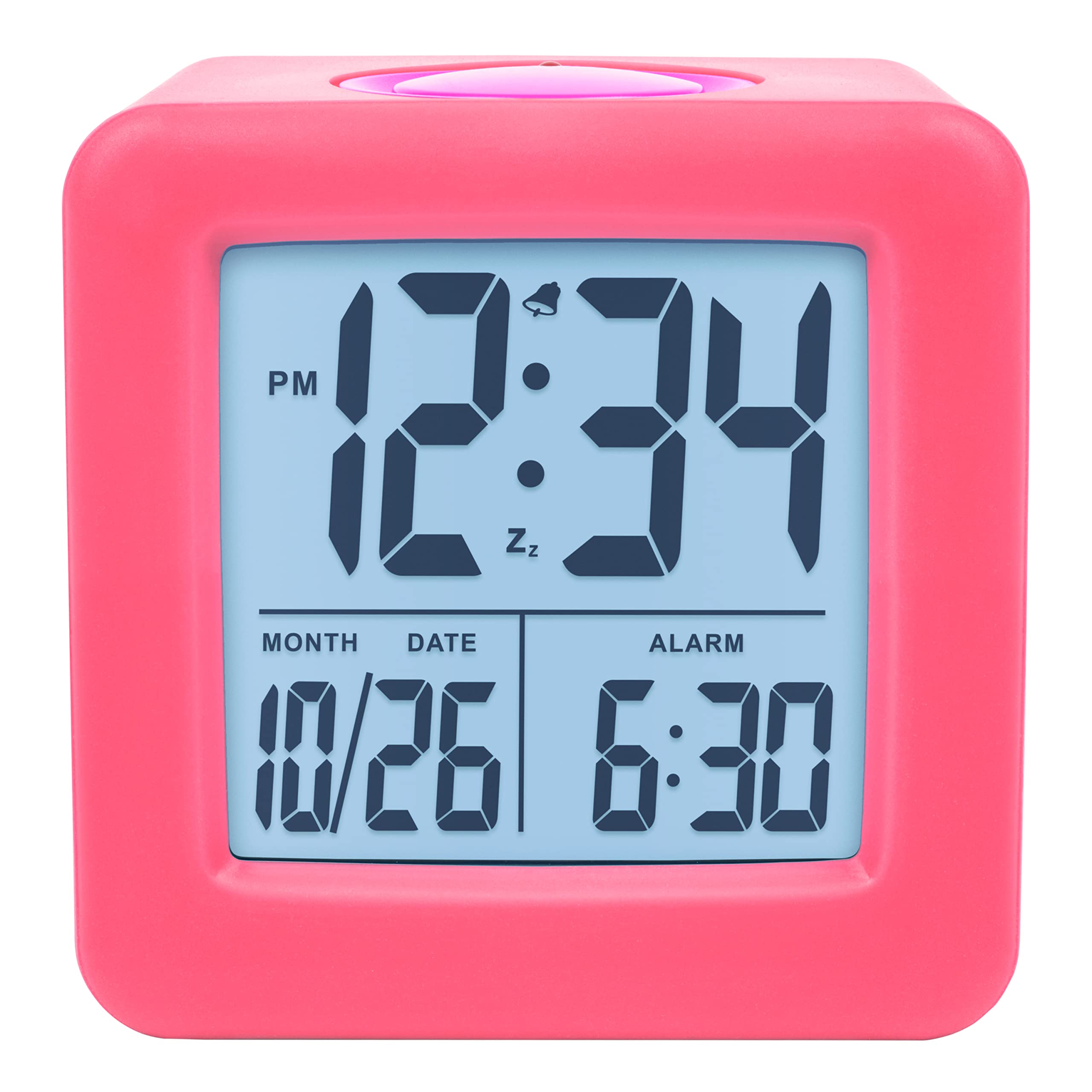 Equity 73002 Pink Soft Cube LCD Alarm Clock with Smart Light
