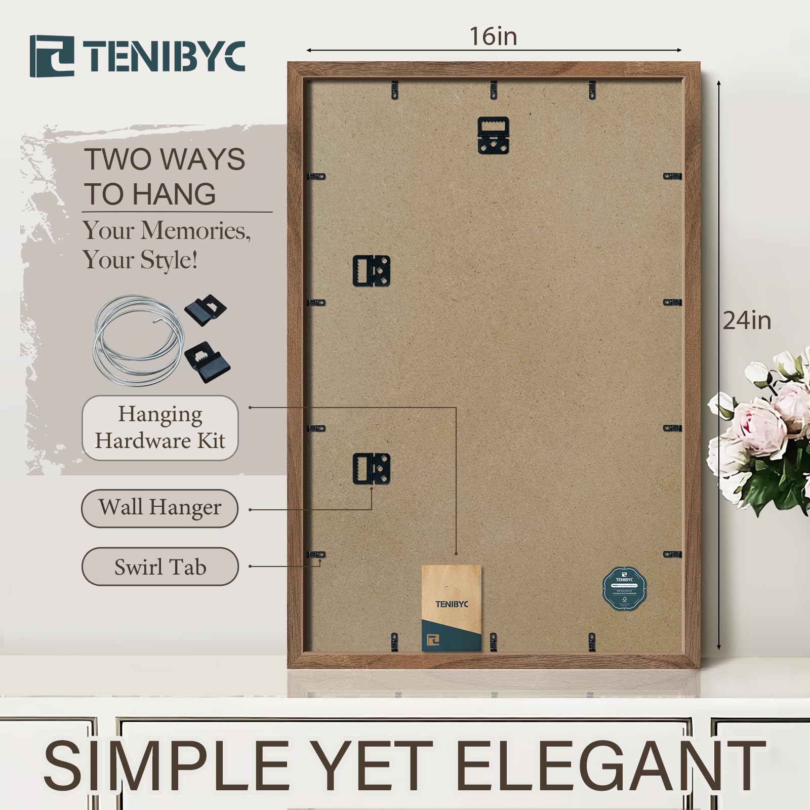 Tenibyc 16X24 Poster Frame 3 Pack - Brown Walnut, Natural Solid Wood Picture Frame, Wall Gallery Frame