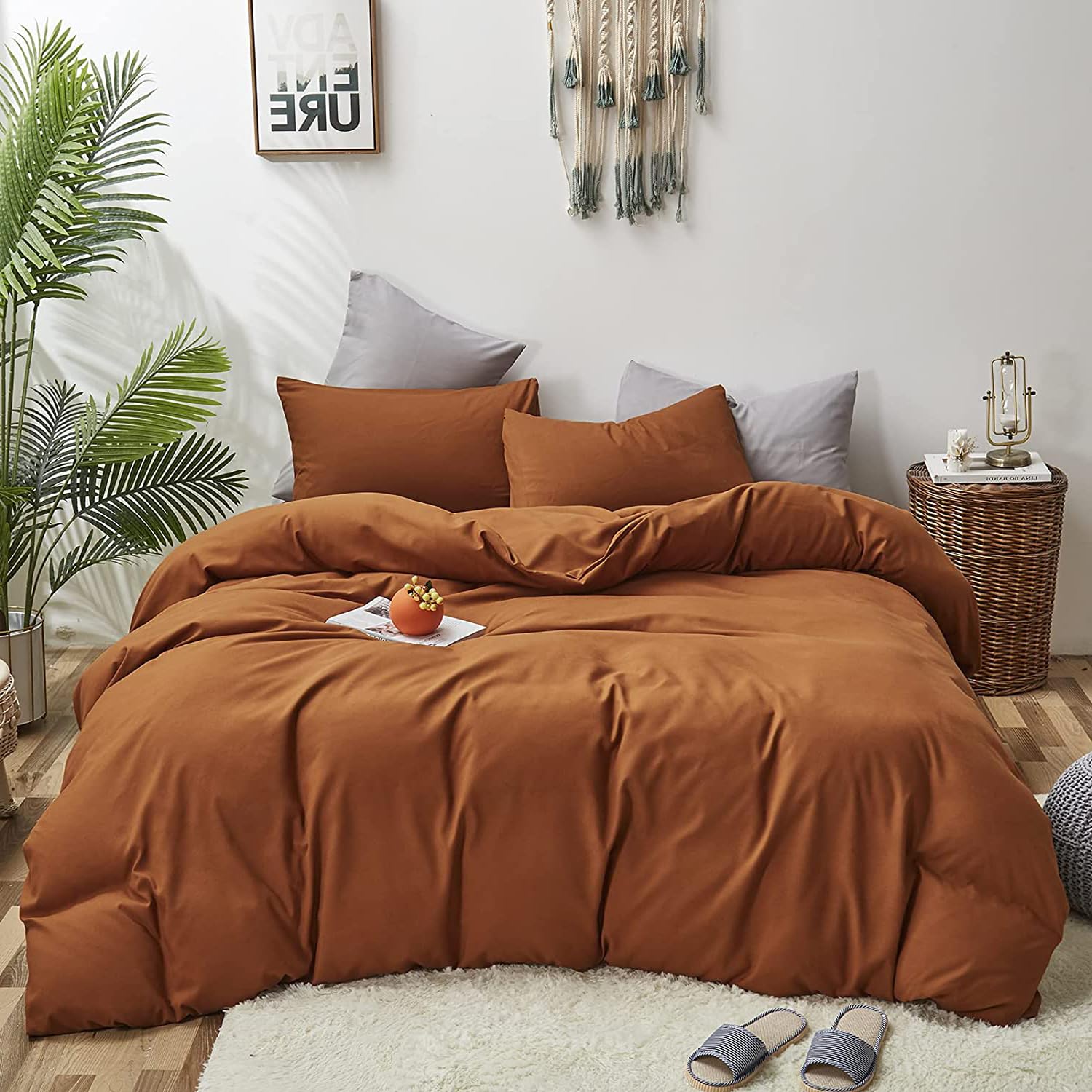 Clothknow Pumpkin California King Comforter Set 3Pcs Rust Brown Bedding Comforter Sets Terracotta Comforter Soft Caramel Comfort