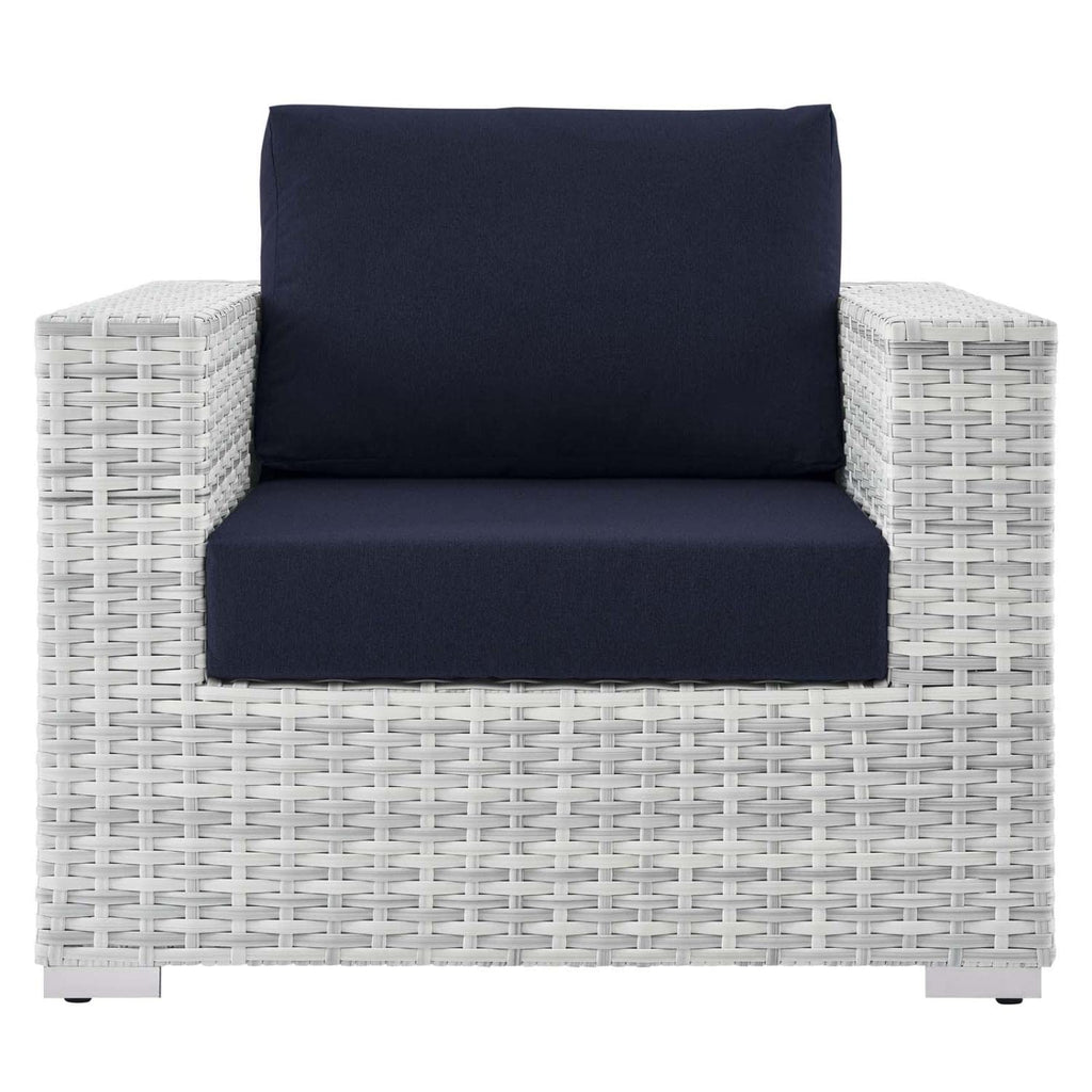 Modway Convene Wicker Rattan Outdoor Patio Armchair in Light Gray Navy