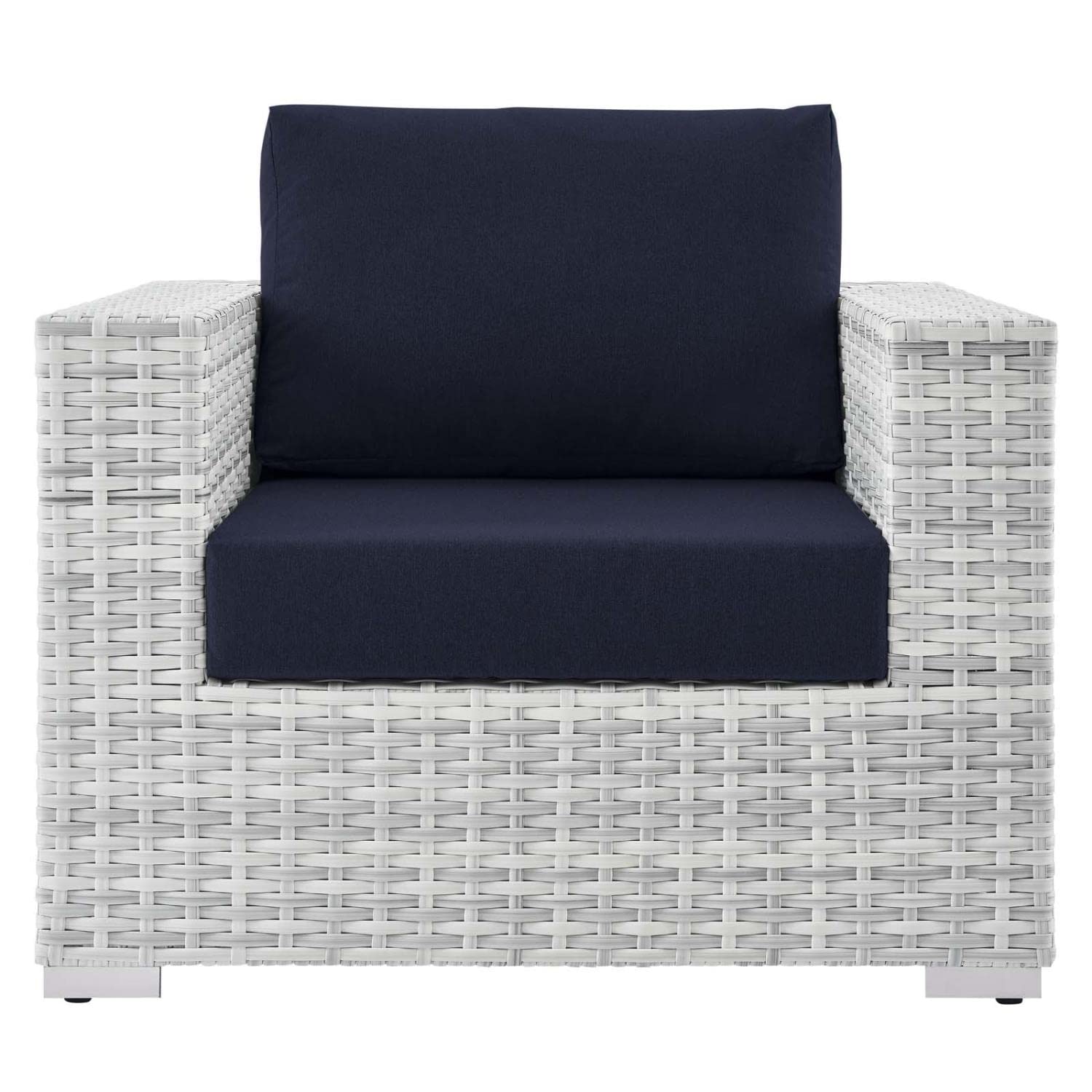 Modway Convene Wicker Rattan Outdoor Patio Armchair in Light Gray Navy