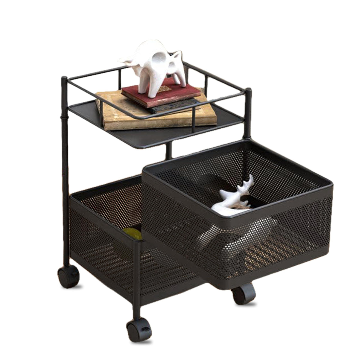 Smarttex Kitchen Storage Rack | 2Tier Revolving Vegetable Rack | Square Multipurpose Storage Trolley With Wheels | Metal Fruit