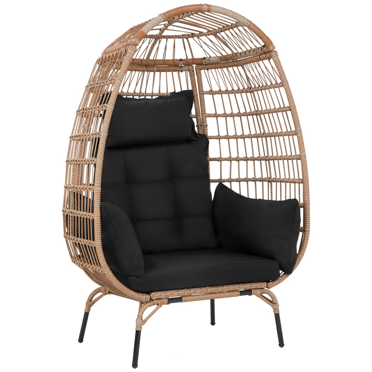 Paylesshere Egg Chair Egg Basket Rattan Chair Steel Frame Oversized Indoor Outdoor Lounger Simple Installation With 4 Comfort Cushion And Stand,352Lb Capacity For Patio Garden Living Room,Black