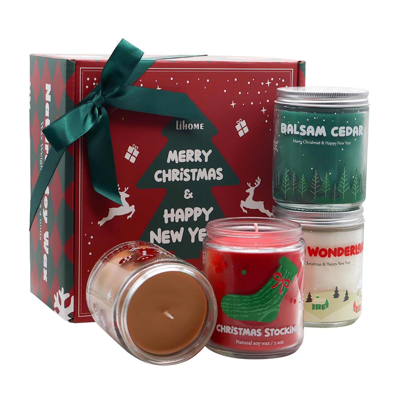 Christmas Candles - Christmas Gifts for Women & Men, 4 Pack Natural Soy Wax with Holiday Scents, Perfect for Christmas, New Year
